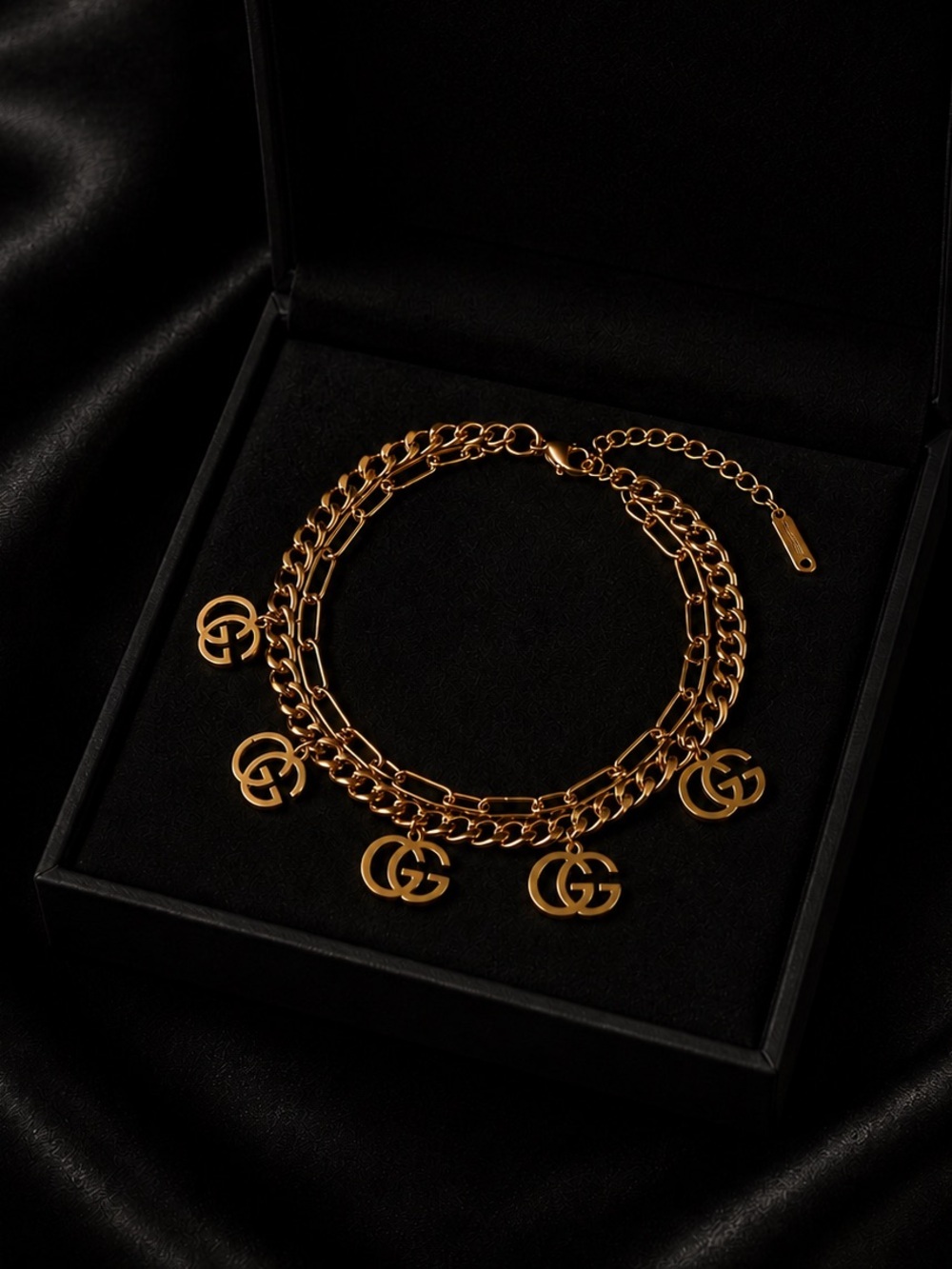 Gold Double GG Charm Layered Bracelet